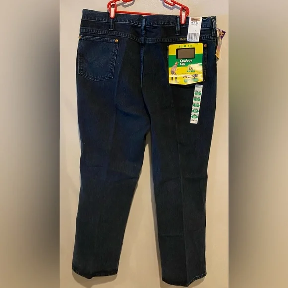 Wrangler 936NTF Cowboy Cut Slim Fit Jeans Mens 42x32 Firewash Dark Indigo NWT - Picture 3 of 10